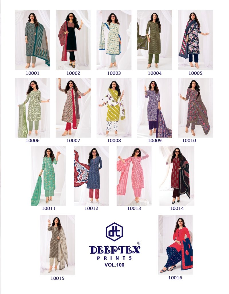 Miss India Vol 100 By Deeptex Pure Cotton Printed Dress Material 